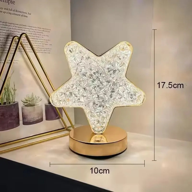 Luminária de mesa em acrílico cristalino lua e estrela