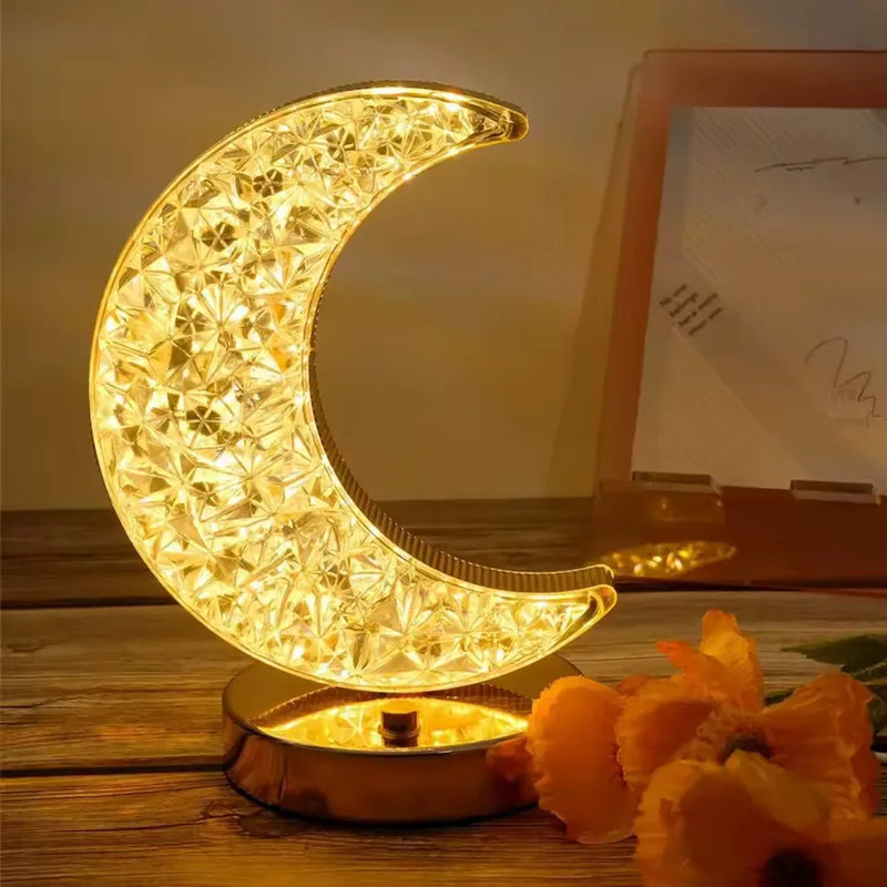 Luminária de mesa em acrílico cristalino lua e estrela