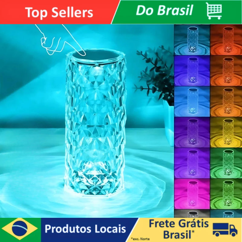 Luminária Cristal LED RGB – Toque, Controle Remoto e Estilo de Luxo