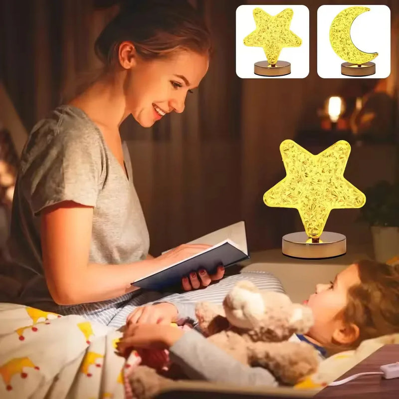 Luminária de mesa em acrílico cristalino lua e estrela
