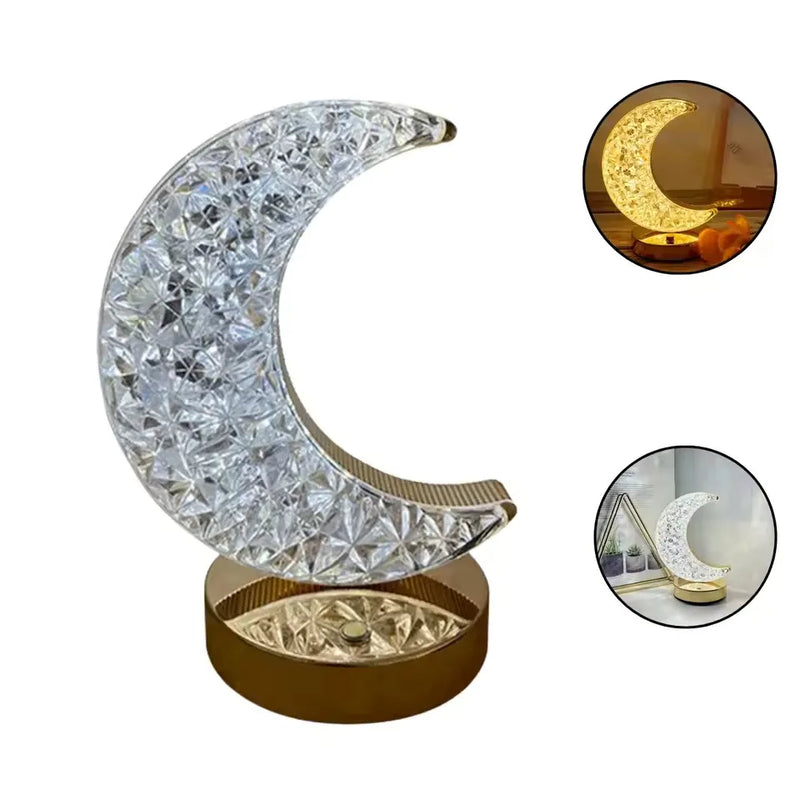 Luminária de mesa em acrílico cristalino lua e estrela