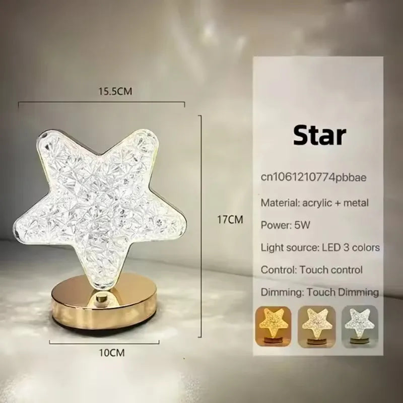 Luminária de mesa em acrílico cristalino lua e estrela