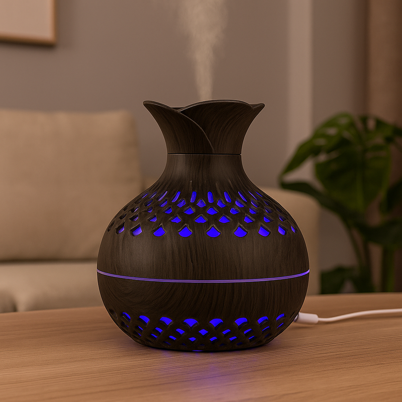 Umidificador de Ar Flowers Mini 300ml com Luz Noturna Colorida.