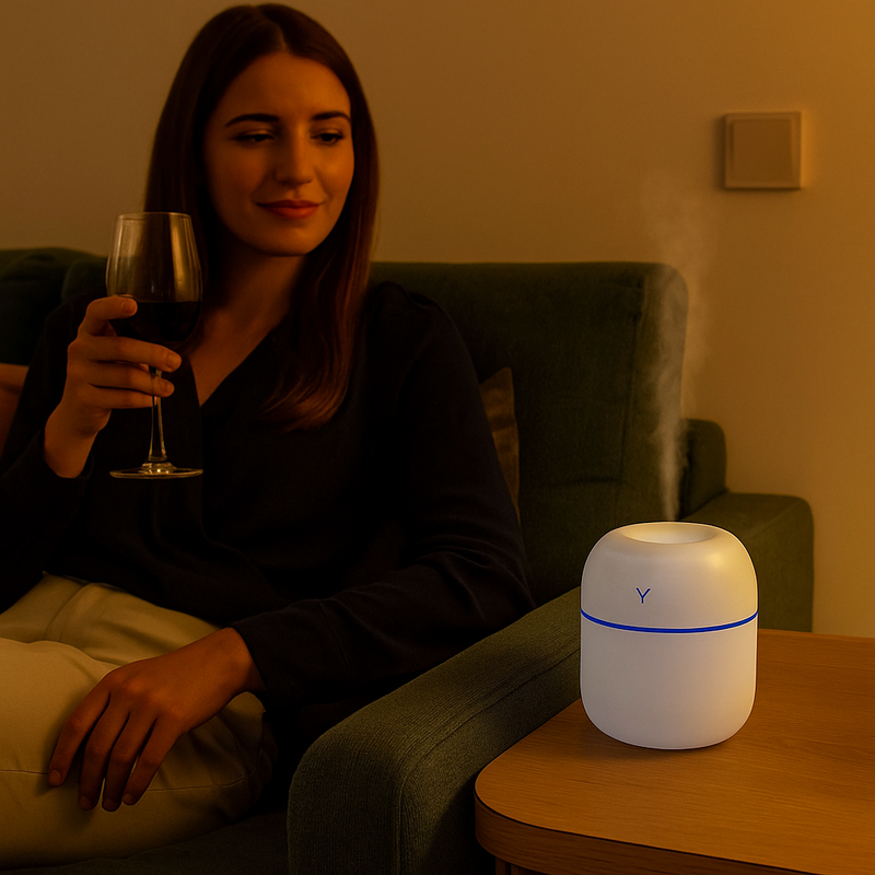 Umidificador de Ar Portátil 220ml com Difusor de Óleos Essenciais e Lâmpada Noturna LED