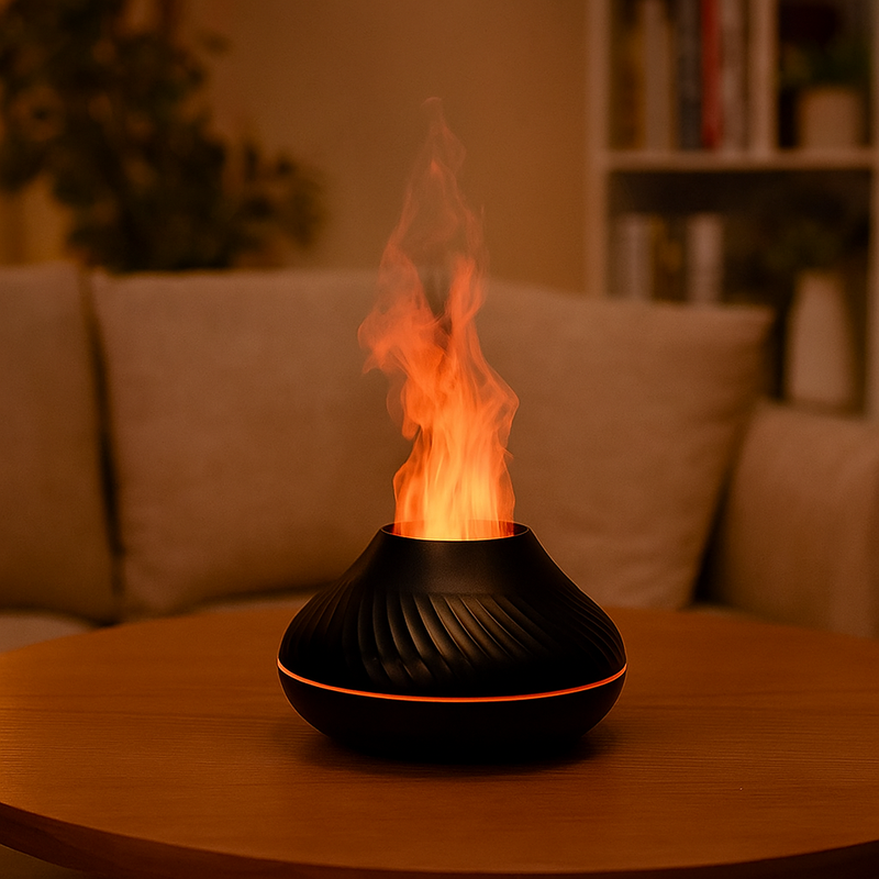 Umidificador Portátil com Efeito Chama | 130ml | USB | Luz Nórdica e Aromaterapia Ultrassônica