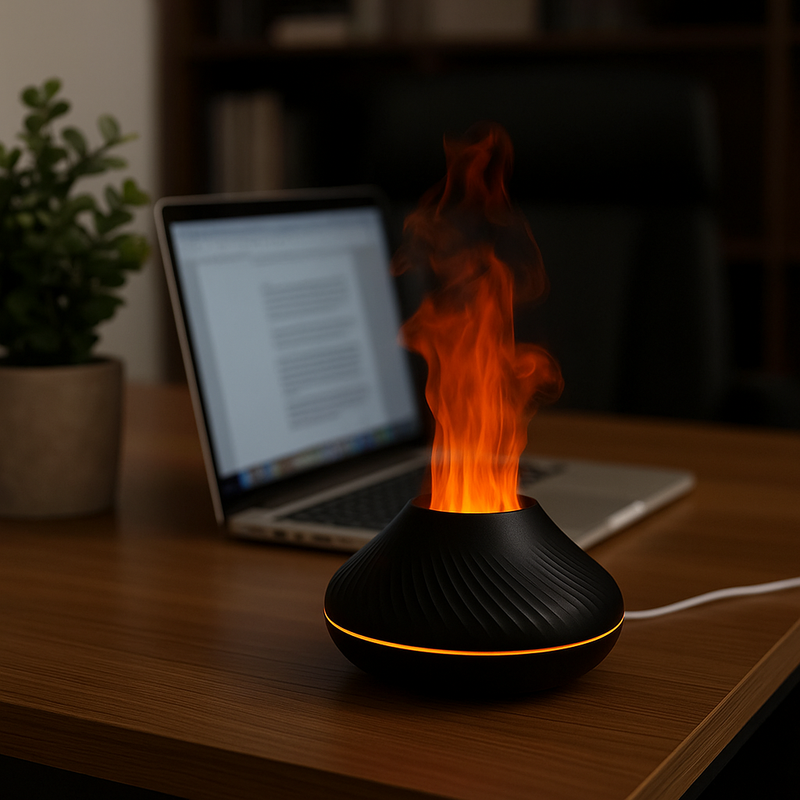 Umidificador Portátil com Efeito Chama | 130ml | USB | Luz Nórdica e Aromaterapia Ultrassônica
