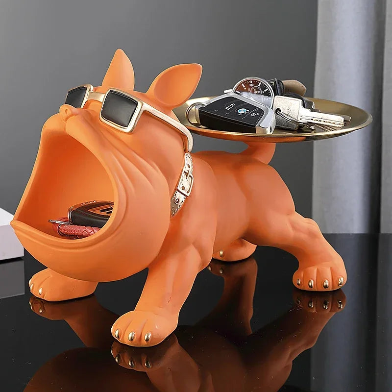 Estátua Bulldog com Bandeja de Armazenamento