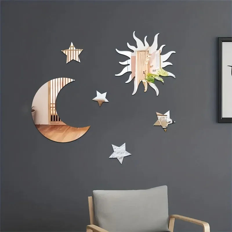 Kit Espelhado Decorativo Sol, Lua e Estrelas (6 peças)