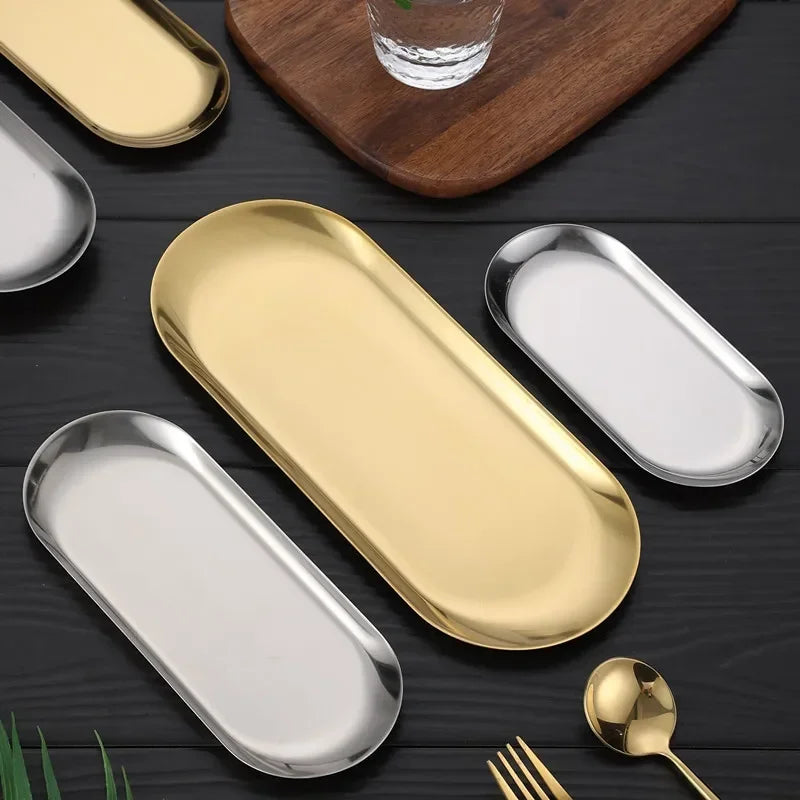 Prato de Jantar Dourado em Aço Inoxidável.
