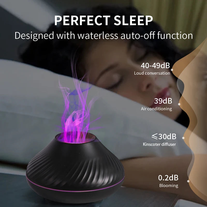 Umidificador Portátil com Efeito Chama | 130ml | USB | Luz Nórdica e Aromaterapia Ultrassônica