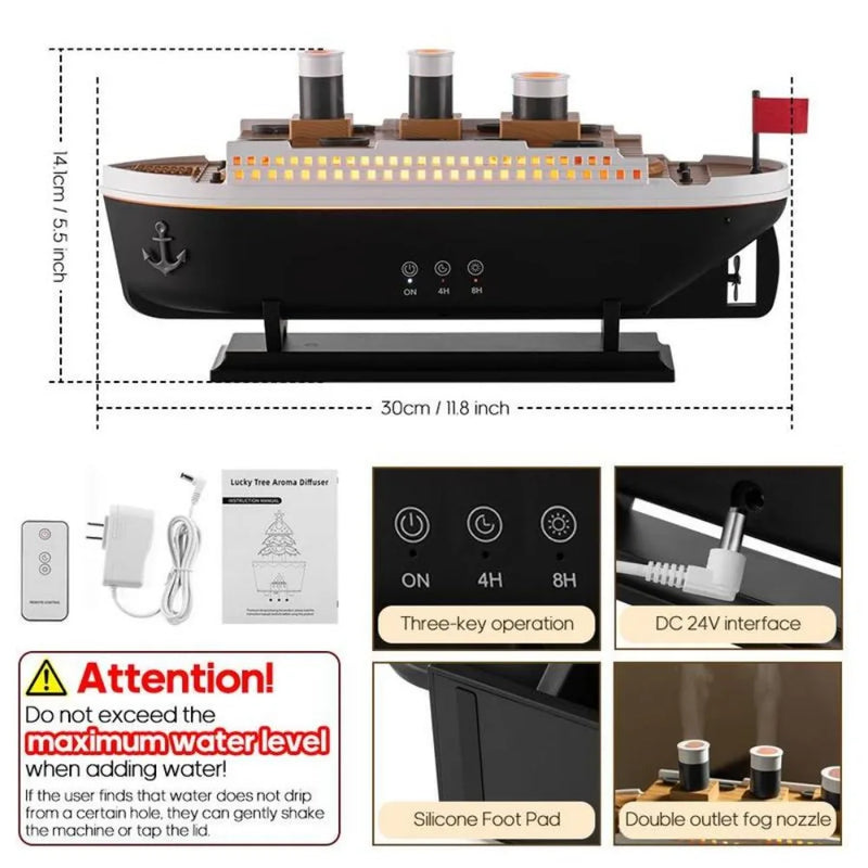 Umidificador Titanic Ship 250ml | Difusor de Aromas com Controle Remoto