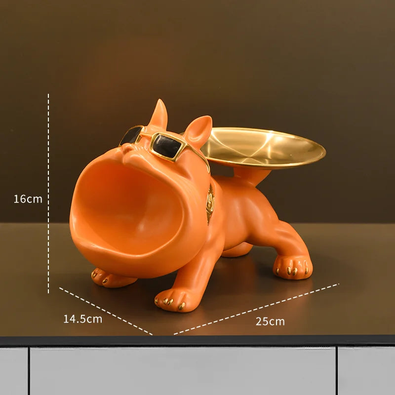 Estátua Bulldog com Bandeja de Armazenamento