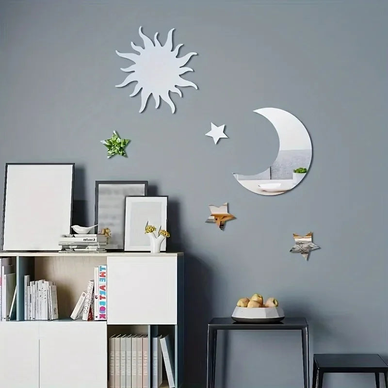 Kit Espelhado Decorativo Sol, Lua e Estrelas (6 peças)