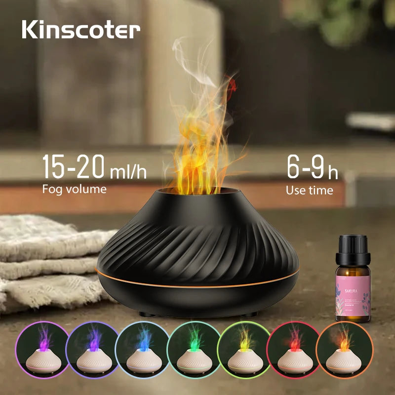 Umidificador Portátil com Efeito Chama | 130ml | USB | Luz Nórdica e Aromaterapia Ultrassônica
