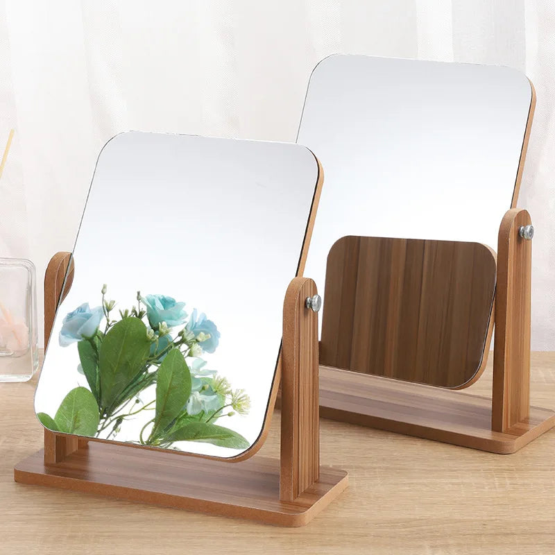 Espelho de Mesa com Suporte de Madeira Natural