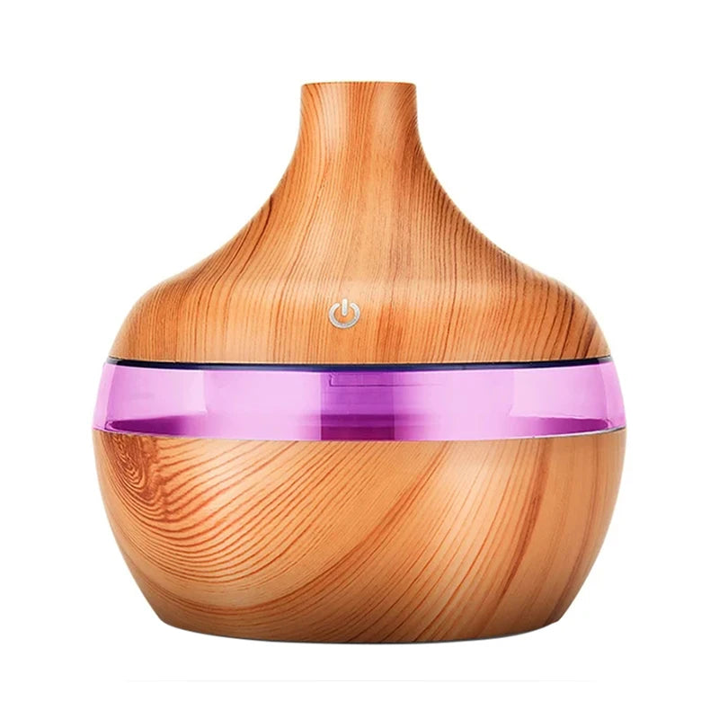 Umidificador Vaso 5V com Luz Noturna Colorida e Aromaterapia | Design em Madeira