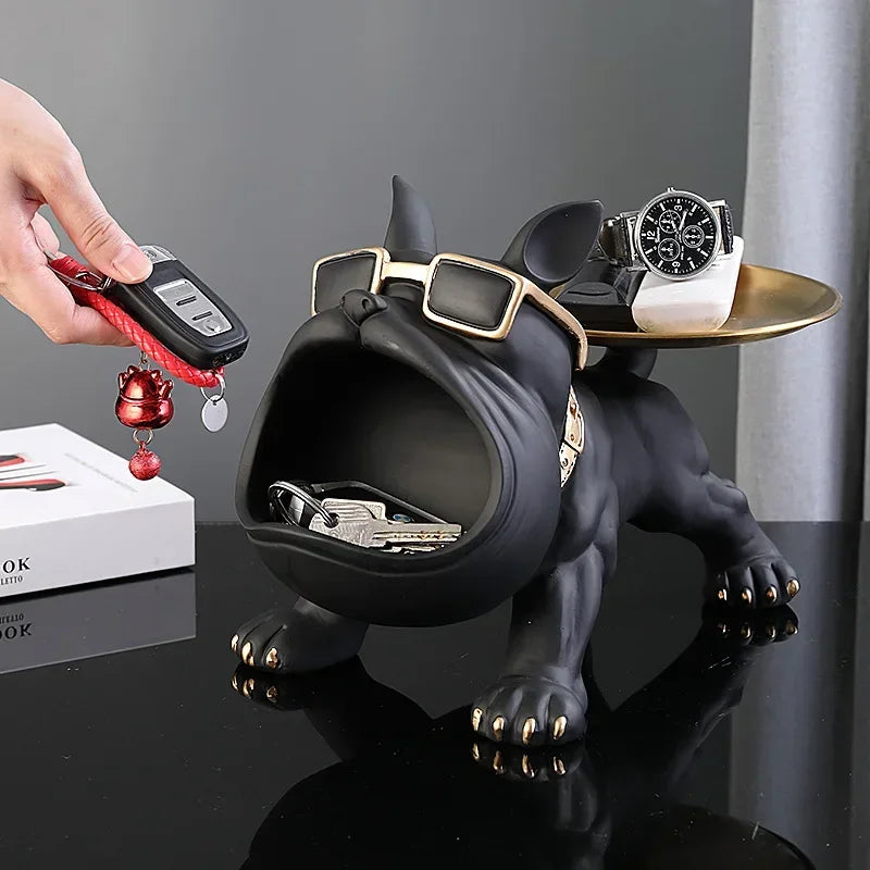 Estátua Bulldog com Bandeja de Armazenamento
