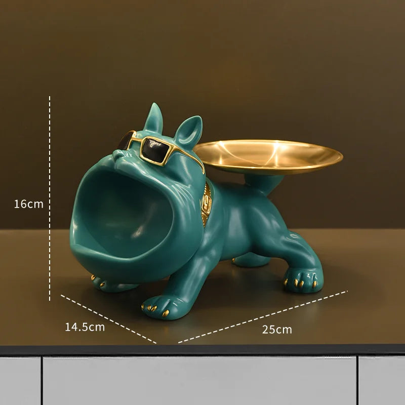 Estátua Bulldog com Bandeja de Armazenamento