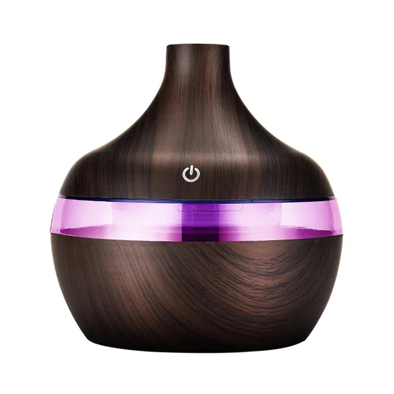 Umidificador Vaso 5V com Luz Noturna Colorida e Aromaterapia | Design em Madeira