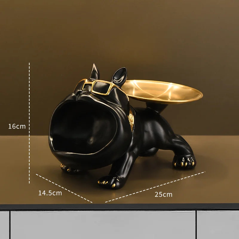 Estátua Bulldog com Bandeja de Armazenamento