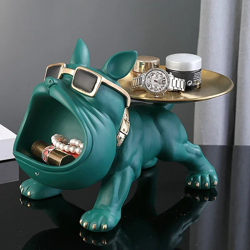 Estátua Bulldog com Bandeja de Armazenamento