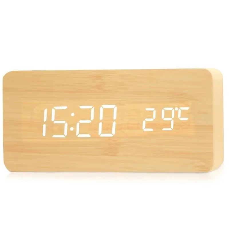 Despertador Digital de Madeira com Visor LED