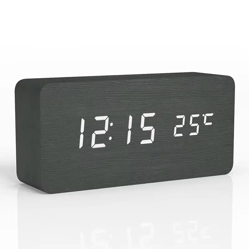 Despertador Digital de Madeira com Visor LED