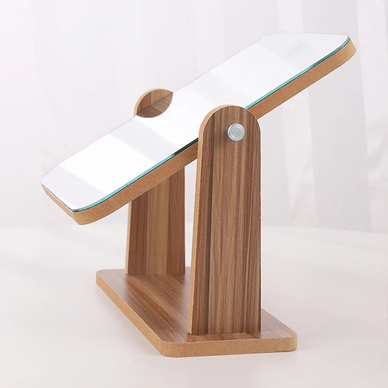 Espelho de Mesa com Suporte de Madeira Natural