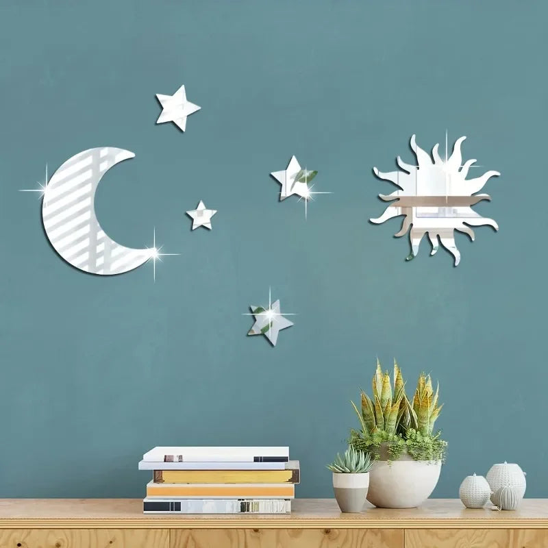 Kit Espelhado Decorativo Sol, Lua e Estrelas (6 peças)