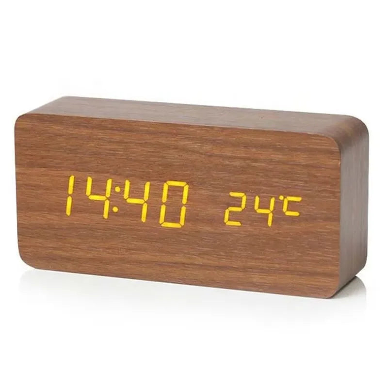 Despertador Digital de Madeira com Visor LED